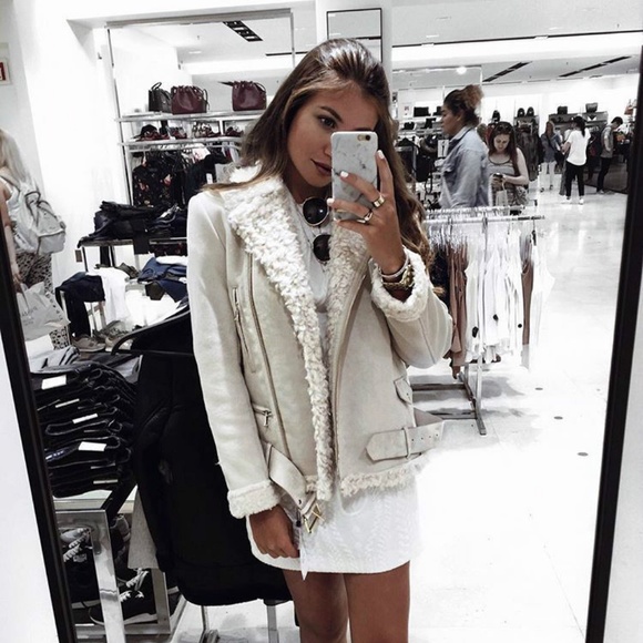 Zara Jackets & Blazers - New Acne Dupe Zara Suede Effect Fleece Biker Coat